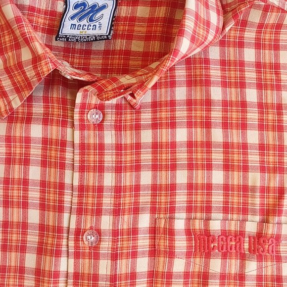 Vintage MECCA USA Button Up Logo Shirt Streetwear Check Short Sleeve  Size XL - Picture 4 of 14